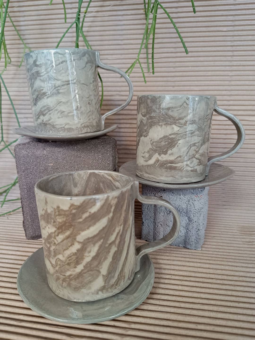 Juego de tazas y platos neriage - Imagen 2