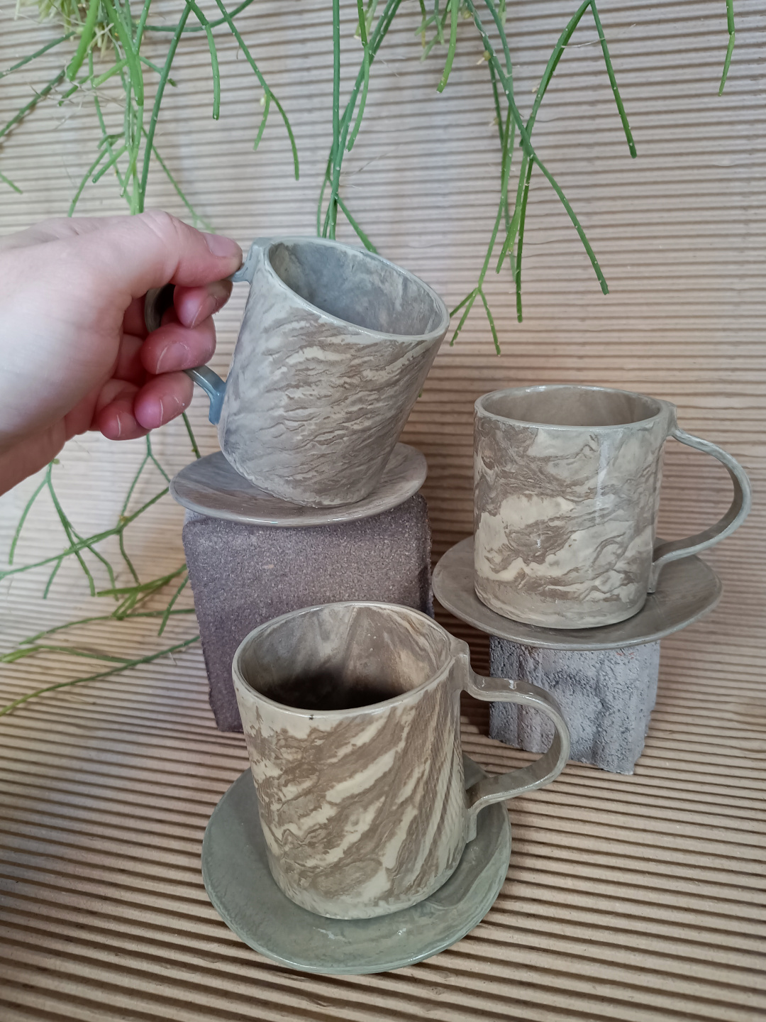 Juego de tazas y platos neriage - Imagen 3