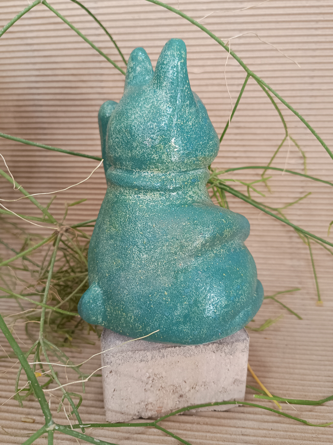 Gato de la suerte, gotelé verde - Imagen 3