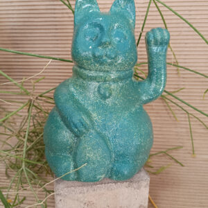 Gato de la suerte, gotelé verde